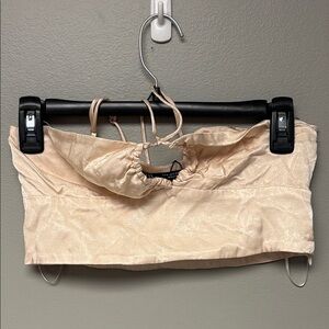 Zara Beige Strapless Crop Top Size S Tie Back Satin Look